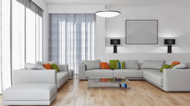 Modern parlak iç daire 3d render illüstrasyon