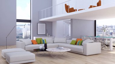 Modern parlak iç daire 3d render illüstrasyon