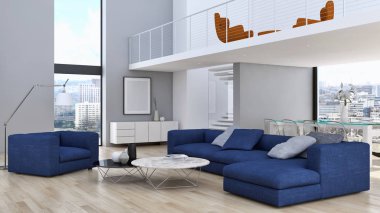 Modern parlak iç daire 3d render illüstrasyon