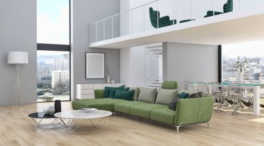 Modern parlak iç daire 3d render illüstrasyon