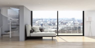 Modern parlak iç daire oturma oda 3d render illüstrasyon