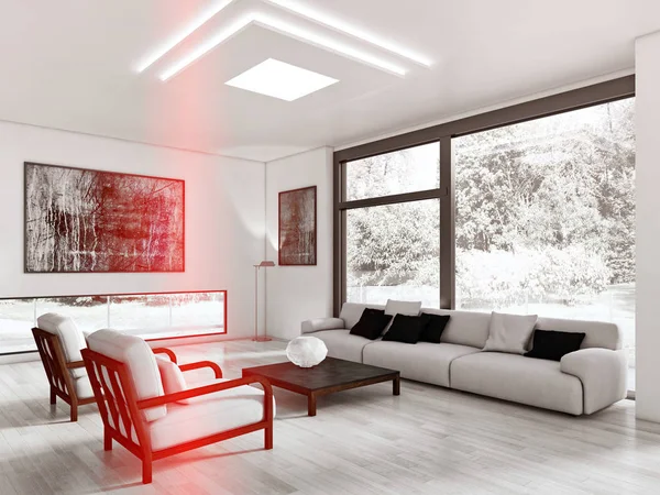 Moderní Světlé Interiéry Bytu Obývací Pokoj Vykreslování Obrázku — Stock fotografie
