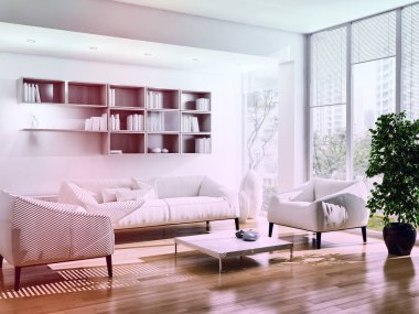 modern parlak iç mekan 3D resimleme