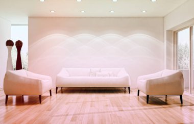 modern parlak iç mekan 3D resimleme
