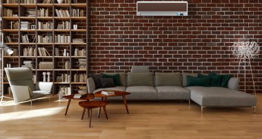 Modern parlak iç daire oturma oda 3d render illüstrasyon