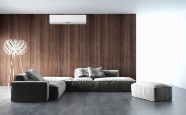 Modern parlak iç daire oturma oda 3d render illüstrasyon