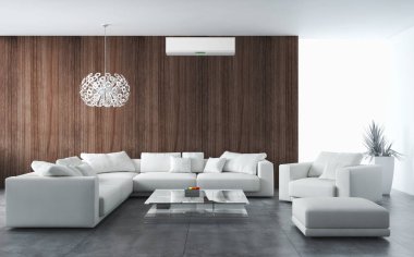 Modern parlak iç daire oturma oda 3d render illüstrasyon