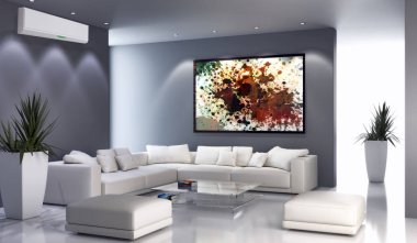 Modern parlak iç daire oturma oda 3d render illüstrasyon