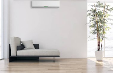 Modern parlak iç daire oturma oda 3d render illüstrasyon