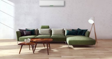 Modern parlak iç daire oturma oda 3d render illüstrasyon