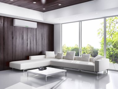 Modern parlak iç daire oturma oda 3d render illüstrasyon