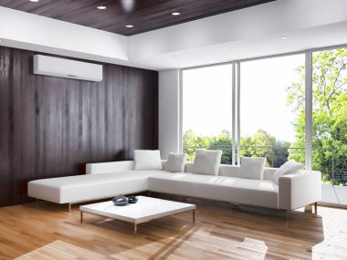 Modern parlak iç daire oturma oda 3d render illüstrasyon