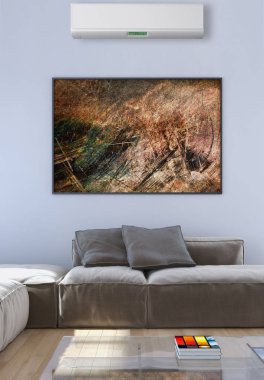 Modern parlak iç daire oturma oda 3d render illüstrasyon