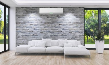 Modern parlak iç daire oturma oda 3d render illüstrasyon