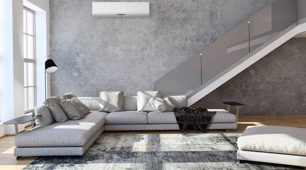 Modern parlak iç daire oturma oda 3d render illüstrasyon