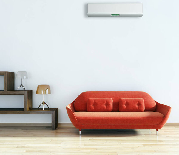 Modern interior with air conditioning 3D rendering illustration