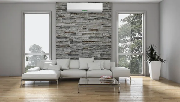 Modern parlak iç daire oturma oda 3d render illüstrasyon