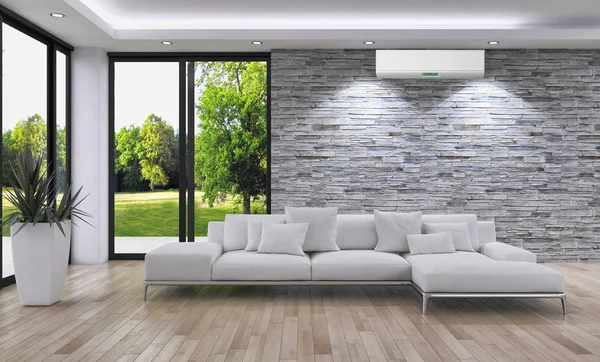 Modern parlak iç daire oturma oda 3d render illüstrasyon