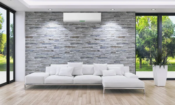 Modern parlak iç daire oturma oda 3d render illüstrasyon