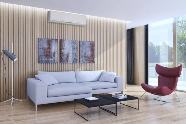 Modern Interieur Met Airconditioning Rendering Illustratie — Stockfoto