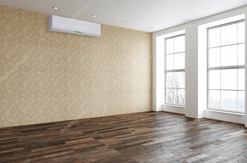 Modern interior with air conditioning 3D rendering illustration