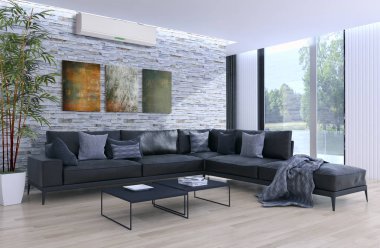 Klima 3d render çizim ile modern iç