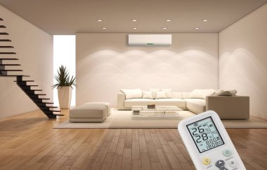 Klima 3d render çizim ile modern iç daire