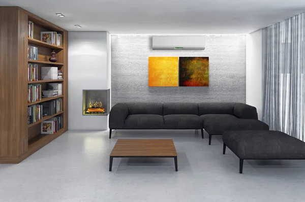Interior Moderno Con Ilustración Renderizado Aire Acondicionado —  Fotos de Stock