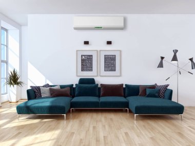 Klima 3d render çizim ile modern iç daire