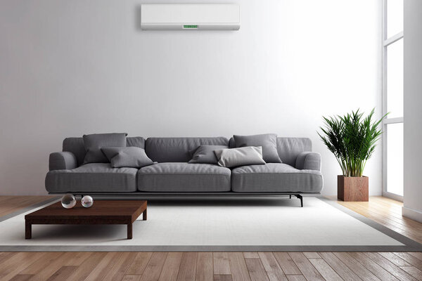 Modern interior with air conditioning 3D rendering illustration