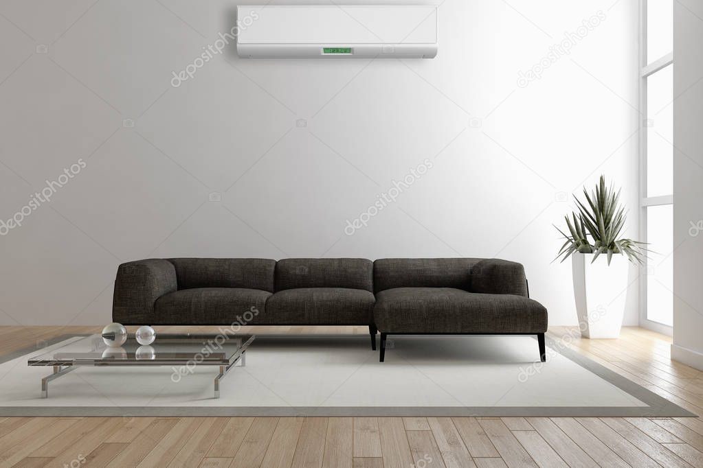 Modern interior with air conditioning 3D rendering illustration