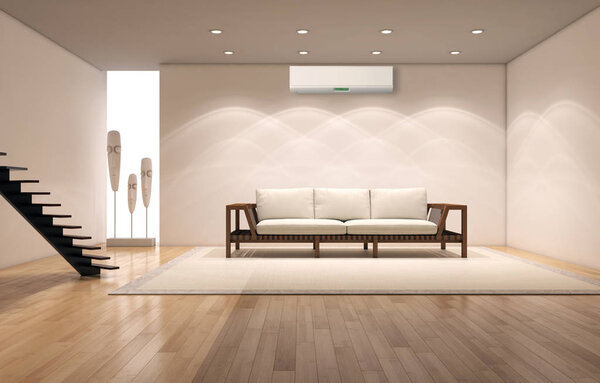 Modern interior with air conditioning 3D rendering illustration