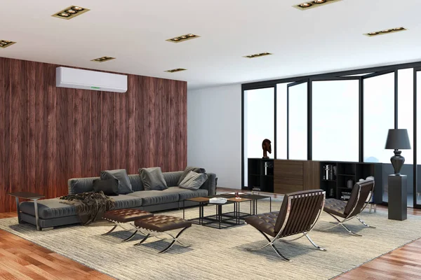 Interior Moderno Con Ilustración Renderizado Aire Acondicionado —  Fotos de Stock