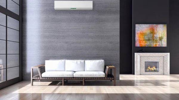 Modern Interieur Met Airconditioning Rendering Illustratie — Stockfoto