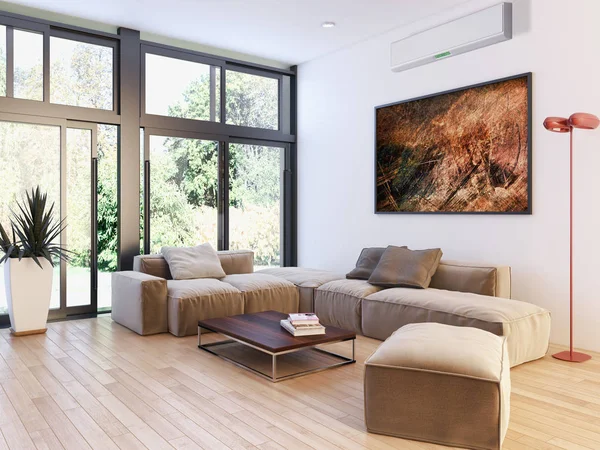 Interior moderno con ilustración de renderizado 3D de aire acondicionado — Foto de Stock