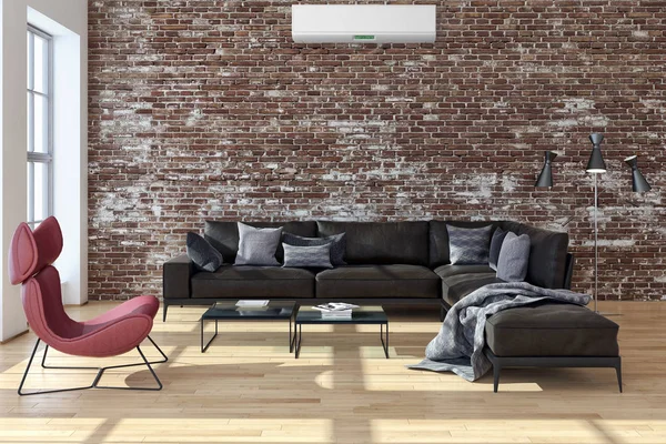 Modern Interieur Met Airconditioning Rendering Illustratie — Stockfoto