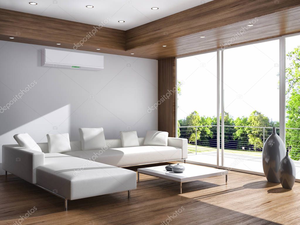 Modern interior with air conditioning 3D rendering illustration