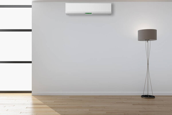 Modern interior with air conditioning 3D rendering illustration