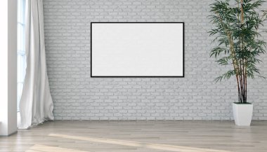 Modern parlak iç daire mockup poster çerçeve 3d render çizim ile