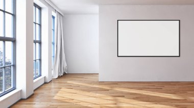 Modern parlak iç daire mockup poster çerçeve 3d render çizim ile