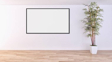 Modern parlak iç daire mockup poster çerçeve 3d render çizim ile