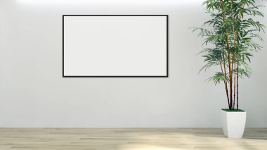 Modern parlak iç daire mockup poster çerçeve 3d render çizim ile