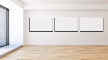 Modern parlak iç daire mockup poster çerçeve 3d render çizim ile