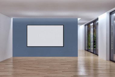 Modern parlak iç daire mockup poster çerçeve 3d render çizim ile