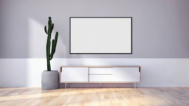 Modern parlak iç daire mockup poster çerçeve 3d render çizim ile