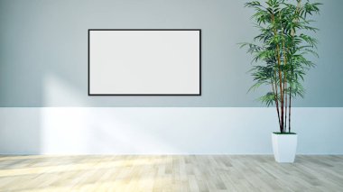 Modern parlak iç daire mockup poster çerçeve 3d render çizim ile