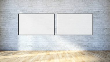 Modern parlak iç daire mockup poster çerçeve 3d render çizim ile