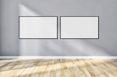 Modern parlak iç daire mockup poster çerçeve 3d render çizim ile