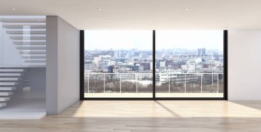 Modern parlak iç daire oturma oda 3d render illüstrasyon