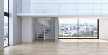 Modern parlak iç daire oturma oda 3d render illüstrasyon